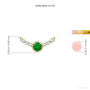 14K <b>Solid</b> <b>Gold</b> Natural Emerald Vintage Inspired Diamond Curved Bar <b>Pendant</b> Classic Fine Jewellery Anniversary Gift For Her 2026 - Product Image 3