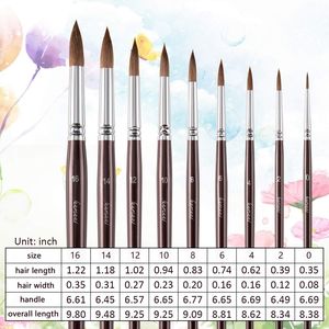 Set di 9 Pennelli Professionali Rotondi a Punta in Martora per Acquerello, da Dettaglio a Sfumatura - Product Image 3