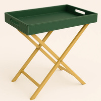 Plateau pliable en cuir PU avec support métallique, plateau de service vert en cuir, table de rangement pliable en cuir avec support en X