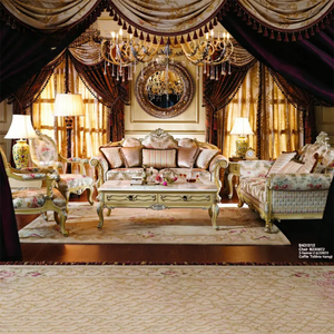 ชุดโซฟาห้องนั่งเล่นสไตล์วิลล่าฝรั่งเศสสุดหรู  ทำจากไม้มะฮอกกานีแท้แกะสลักด้วยมือ  หุ้มเบาะสไตล์พระราชวังยุโรป - Product Image 1