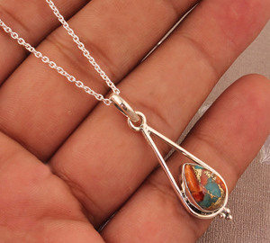 925 Sterling Silver Vintage Oyster Copper Turquoise Pendant Natural Gemstone Handmade Jewelry Wholesale <b>Boho</b> Statement <b>Necklace</b> - Product Image 4