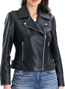 Chaqueta de Cuero Estilo Casual para Viaje, Estilo Urbano, Personalizada, Estilo Motero, de Piel de Oveja, para Mujer, Calidad de Exportación - Product Image 3