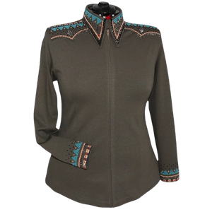 Camisa de equitación occidental para mujer, bordada a medida, de poliéster/spandex, de secado rápido, ecológica y personalizable para montar a caballo - Product Image 1
