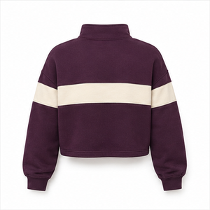 Sudadera Corta Unisex con Cierre de Cremallera, Bloques de Color, Felpa, Corte Regular, Cuello Alto, Estilo Casual Otoñal - Product Image 2