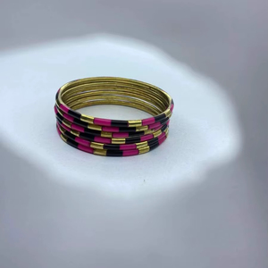 Bracelets en bois de luxe avec blocs rectangulaires en laiton incrusté, style bohème, collection empilable, artisanat en résine - Product Image 1