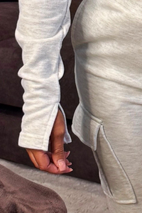 Women Gray Crop Top & Cargo Jogger Pants <b>Tracksuit</b> Set Full Sleeve Solid Color Casual Autumn Wear Breathable Cotton - Product Image 2