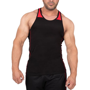 Débardeur de sport pour homme, couleur personnalisée noir et rouge, 100% coton, respirant, séchage rapide, col rond, tricoté, sans manches - Product Image 1
