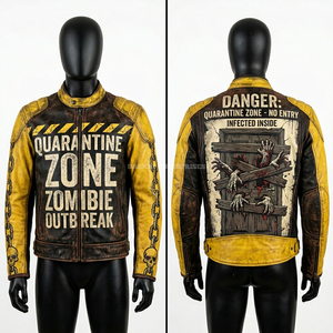 Chaqueta de cuero de carreras hecha a mano, roja y blanca con contraste, estampado de mano de zombie, estilo gótico, para motociclista, personalizada, superventas - Product Image 5