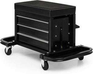 Asiento Rodante para Mecánico con 3 Cajones, Caja de Herramientas con Ruedas, Asiento de Almacenamiento de Herramientas para Taller con Cojín Acolchado, Negro GAPGAR024 - Product Image 1