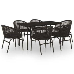 Juego de Comedor de Jardín de Acero con Recubrimiento en Polvo Negro, con Ratán de PVC y Vidrio, Muebles de Exterior Elegantes - Product Image 2