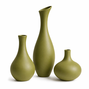 Ensemble de 3 vases décoratifs modernes en aluminium mat vert olive, faits à la main, durables, pour la décoration de table, salon, maison |   Élégant - Product Image 1
