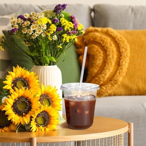 Clear Biodegradable Recyclable <b>Plastic</b> Cups Lids <b>Straws</b> 14oz Cold <b>Drinks</b> PET Material Disposable Iced Coffee Cups Coffee Shops - Product Image 1
