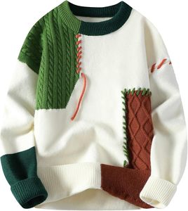 Pull chaud moderne pour homme, style streetwear tendance, sweat-shirt color block, design patchwork, esthétique, doublure en polaire - Product Image 1