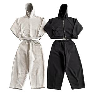 Conjunto personalizado de sudadera y pantalones de chándal en blanco 100% algodón francés Terry Casual chándales deportivos pantalones de chándal y conjuntos de Sudadera con capucha - Product Image 2