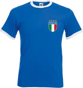 Personalizado Atacado Itália Futebol Azul Royal Ringer Adultos T Shirt Copa Do Mundo Itália Italiano GLI Azzurri Fan