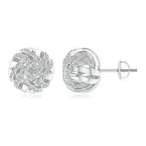 Pendientes de Diamantes Cultivados en Laboratorio con Nudo Entrelazado, Adornos Pavé, Baño de Rodio, Oro de 10K/14K/18K, Plata de Ley 925/935 - Product Image 1