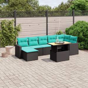 Set di divani da giardino in polyrattan nero da 8 pezzi con cuscini - Product Image 1