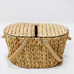Round Water Hyacinth Handmade Eco-Friendly Picnic <b>Basket</b> with Lid <b>Storage</b> <b>Baskets</b> for Outdoor Camping Picnicking - Product Image 5