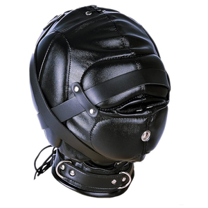 Capucha de cuero acolchada personalizada para bondage, arnés de cabeza ajustable, máscara facial completa para clubwear, capucha de cuero resistente para fiestas y disfraces. - Product Image 1