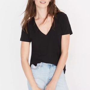 T-shirts personnalisés sublimés de haute qualité pour femmes, col en V, manches courtes, en coton respirant, décontractés, vierges, pour le sport - Product Image 1