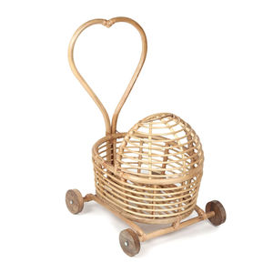 รถเข็นเด็กทำมือจากหวายคุณภาพพรีเมียม วัสดุธรรมชาติ พร้อมหูจับรูปหัวใจ ของเล่นจำลองสำหรับเด็ก - Product Image 2