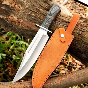 Cuchillo de Caza de Acero Inoxidable con Hoja de Punta Caída, Mango de Madera y Funda de Cuero para Uso en Exteriores - Product Image 1