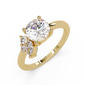 Anillos de lujo con diamante cultivado en laboratorio de corte redondo de 1.00 ct y detalles en forma de marquesa, certificado IGI, anillos de compromiso de oro puro de 14K para mujer. - Product Image 2