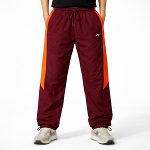 Men Burgundy Nylon <b>Track</b> Pants Contrast Side Stripe Lightweight Jogger <b>Trousers</b> Elastic Waist Streetwear Custom Supply - Product Image 1
