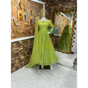 Hermoso conjunto de vestido Anarkali para mujer con trabajo de bordado que incluye Pent y Dupatta - Product Image 1
