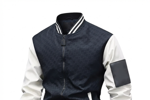 Chaqueta Varsity para Hombre, Diseño con Parches, Cierre de Cremallera, Cuello Alto, Estilo Casual, Corte Regular, Material de Poliéster, Color Negro y Blanco - Product Image 3