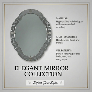 Luxury Venetian Oval Wall <b>Mirror</b> with Antique Etched Floral Frame | Vintage Decorative Accent <b>Mirror</b> for Living Room Home Decor - Product Image 6