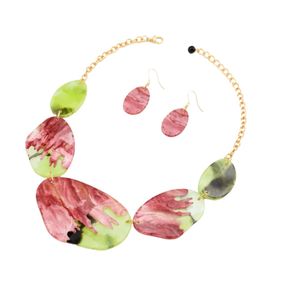 Ensemble collier et boucles d'oreilles assortis rose et vert, bijoux de mode pour femme, pendentif élégant, accessoire de fête, cadeau stylé - Product Image 5