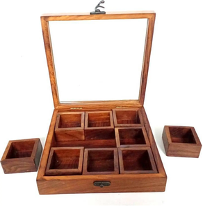 Boîte à épices en bois au design attrayant, de qualité supérieure, de forme carrée, 9 compartiments, avec couvercle en acrylique, taille personnalisée - Product Image 3