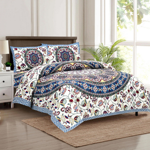 Couvre-lit traditionnel Golcha imprimé à la main en coton 100% - Motif floral bohème indien - Anti-acariens - Ensemble de qualité 3 pièces - Product Image 3