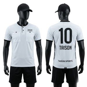 เสื้อกรรมการฟุตบอลโพลีเอสเตอร์อินเตอร์ล็อคพรีเมียม 180 GSM สีเบจ ดีไซน์แผงสีดำ พร้อมโลโก้แบบกำหนดเอง - Product Image 5