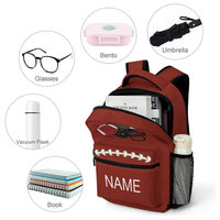 Mochila de fútbol americano roja con diseño de casco y balón, nombre personalizado, uso escolar, resistente al agua, para todas las estaciones
