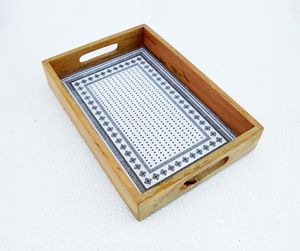 Bandeja Decorativa de Madera de Mango con Diseño de Estilo Famoso y Estampado Esmaltado, Bandeja de Servir de Madera con Impresión Esmaltada a un Precio Muy Bajo - Product Image 2