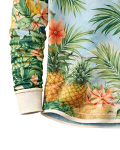 เสื้อเชิ้ตเฮนลีย์ลายดอกไม้เขตร้อนสำหรับผู้ชาย สีฟ้าและสีเขียว แขนยาว ติดกระดุม แนวลำลอง สไตล์ชายหาด แฟชั่นฤดูร้อน - Product Image 6