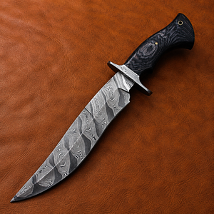 Couteau Bowie en acier Damas fait main, lame fixe, couteau tactique de survie en plein air avec manche en bois - Product Image 1