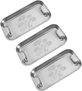 Middle East Look <b>Silver</b> Metal Serving <b>Tray</b> with Round Handles <b>Mirror</b> Finish Nordic Home Decor Luxury <b>Trays</b> for Fruit & Tea Use - Product Image 4