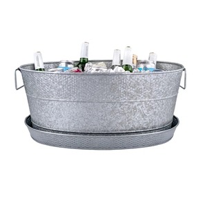 Seau à glace rond en métal avec poignées, résistant à la rouille, design industriel, pour fêtes et boissons - Product Image 1