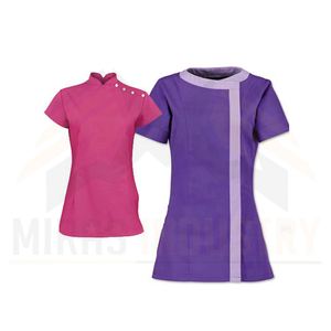 Blouse de travail noire à manches courtes pour femme en polyester respirant, idéale pour la détection des aiguilles, style mode, pour barbiers - Product Image 2