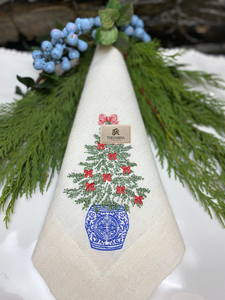 Luxury <b>Christmas</b> Handmade Embroidered 100% Linen Square Dinner Napkin Bunny <b>Tree</b> Holiday <b>Table</b> Decoration Custom OEM ODM Machine - Product Image 2