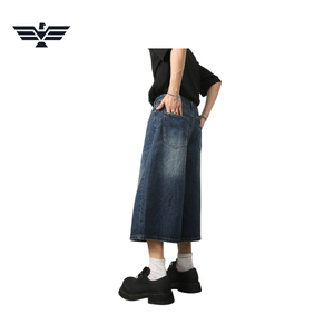 Pantalones Cortos de Mezclilla para Hombre, Cintura Alta, Lavado Claro, Transpirables, Ecológicos, Casuales, con Botones, Tejido de Punto, Pierna Ancha, Corte Recto - Product Image 2