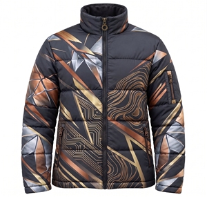 custom unisex sublimated puffer jacket winter warm gold bronze circuit print <b>bubble</b> <b>coat</b> windproof padded street outdoor jacket - Product Image 1