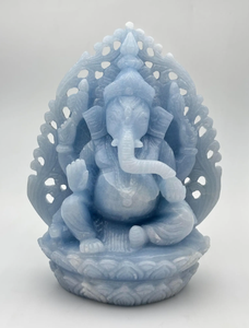 Estatua de Piedra Tallada a Mano del Dios Hindú Ganesha en Azul Claro, Ídolo Decorativo de Ganesh Murti para el Hogar, Templo, Sala de Pooja, Regalo - Product Image 1