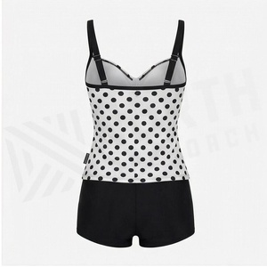 Women's Polka Dot 2 Piece Tankini Set With <b>Crossed</b> Halter <b>Top</b> And Shorts Stretch Swimwear - Product Image 2