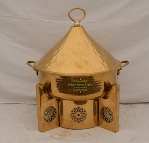 Hammered Brass Chafing Dish Gold Finish Round Food Warmer <b>Buffet</b> <b>Server</b> for Hotel Banquet Catering - Indian Home Crafts - Product Image 1
