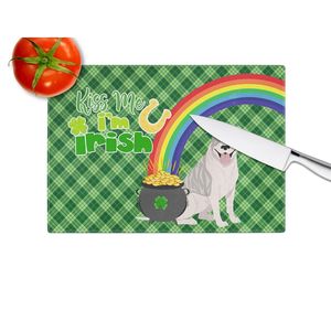 Blue Brindle Pit Bull Terrier St. Patrick's Day Planche à découper en verre trempé décorative Grande planche de service de cuisine Ustensiles - Product Image 4