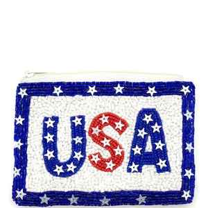 Porte-monnaie à motif drapeau américain, pochette zippée en perles de verre, tirette à pompon, petites trousses de maquillage, porte-cartes, étuis portefeuilles - Product Image 3